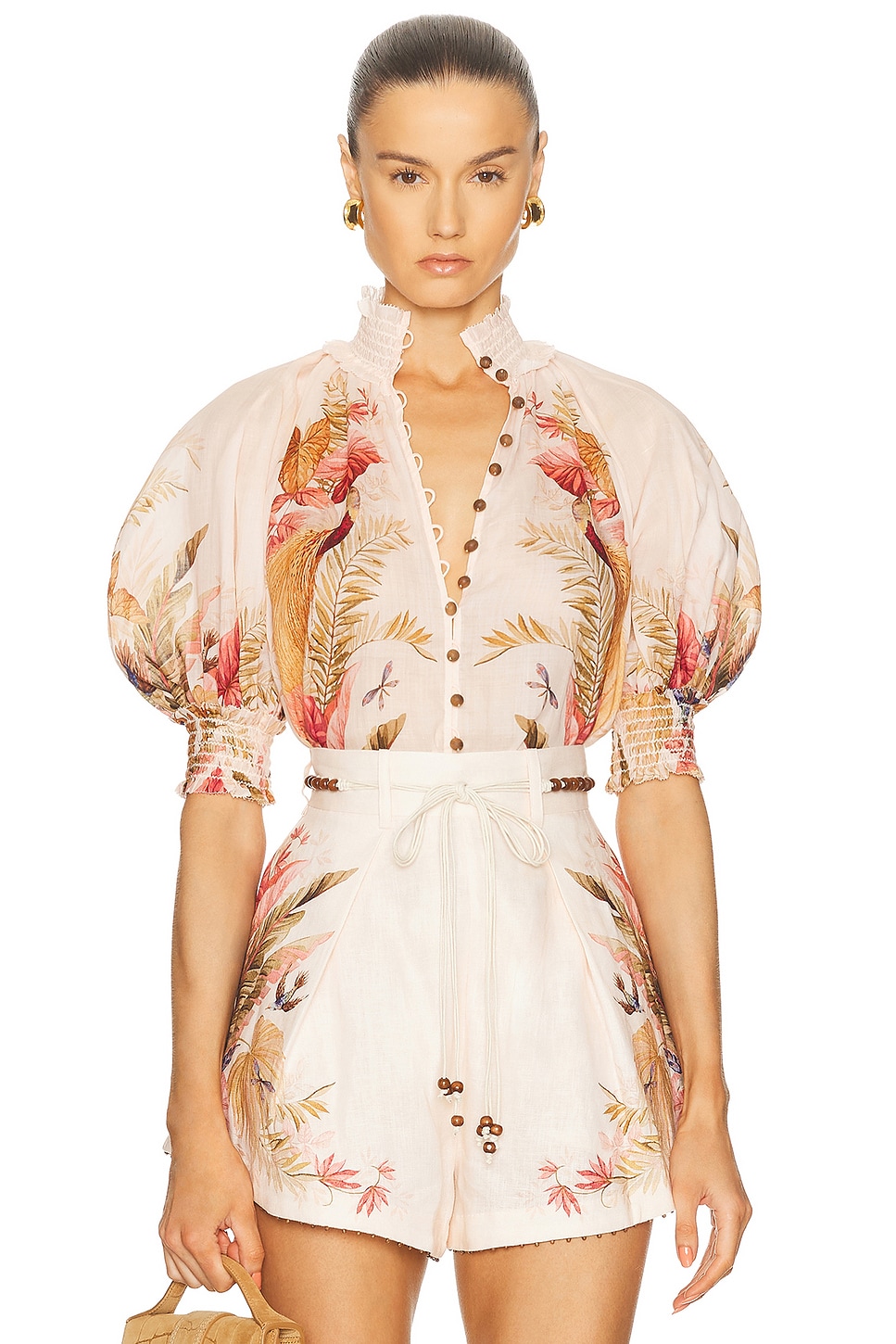 Image 1 of Zimmermann Ascension Billow Blouse in Cream Palm Floral
