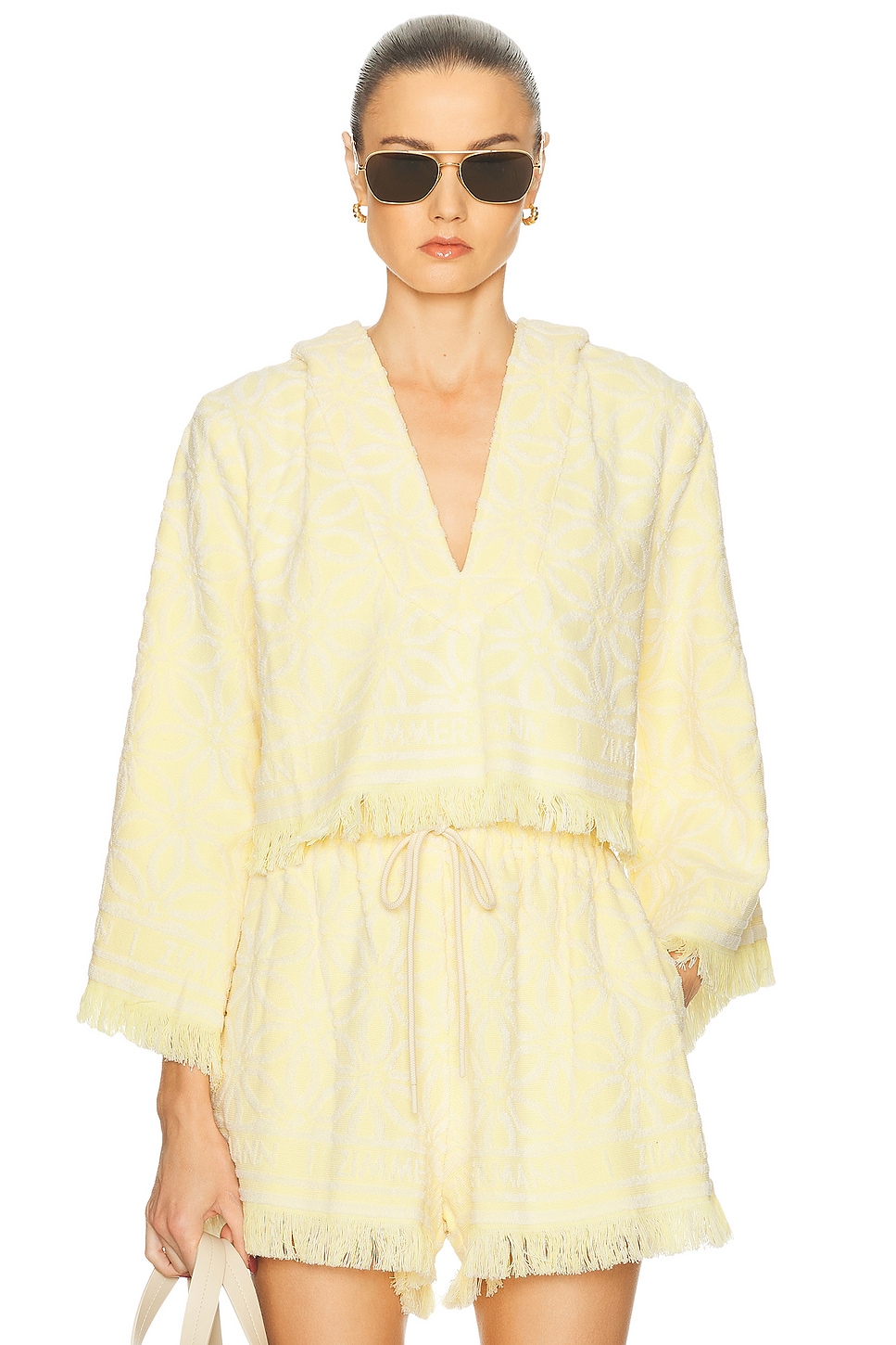 Image 1 of Zimmermann Coco Towelling Hooded Top in Yellow & Cream