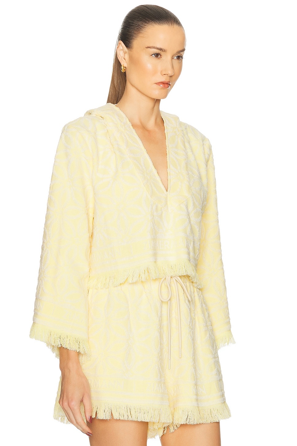 Image 2 of Zimmermann Coco Towelling Hooded Top in Yellow & Cream