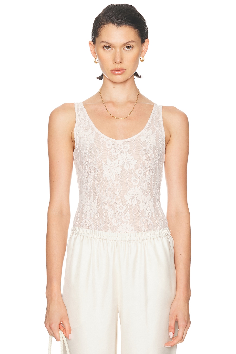 Image 1 of Zimmermann Lace Scoop Bodysuit in Light Pink