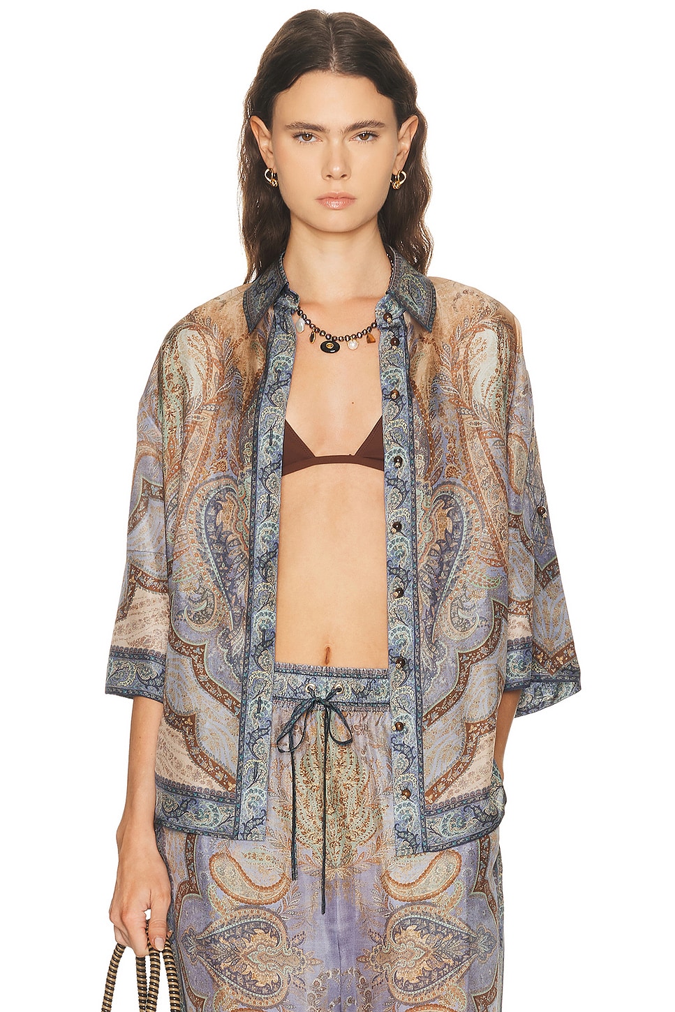 Image 1 of Zimmermann Wanderlust Short Sleeve Top in Tapestry Blue Multi