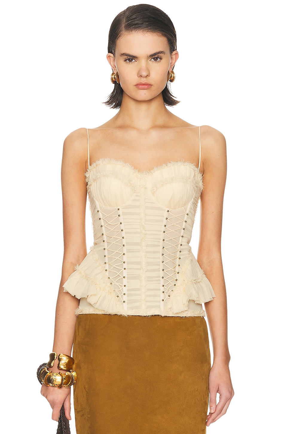 Image 1 of Zimmermann Rebellion Frayed Corset Top in Cream