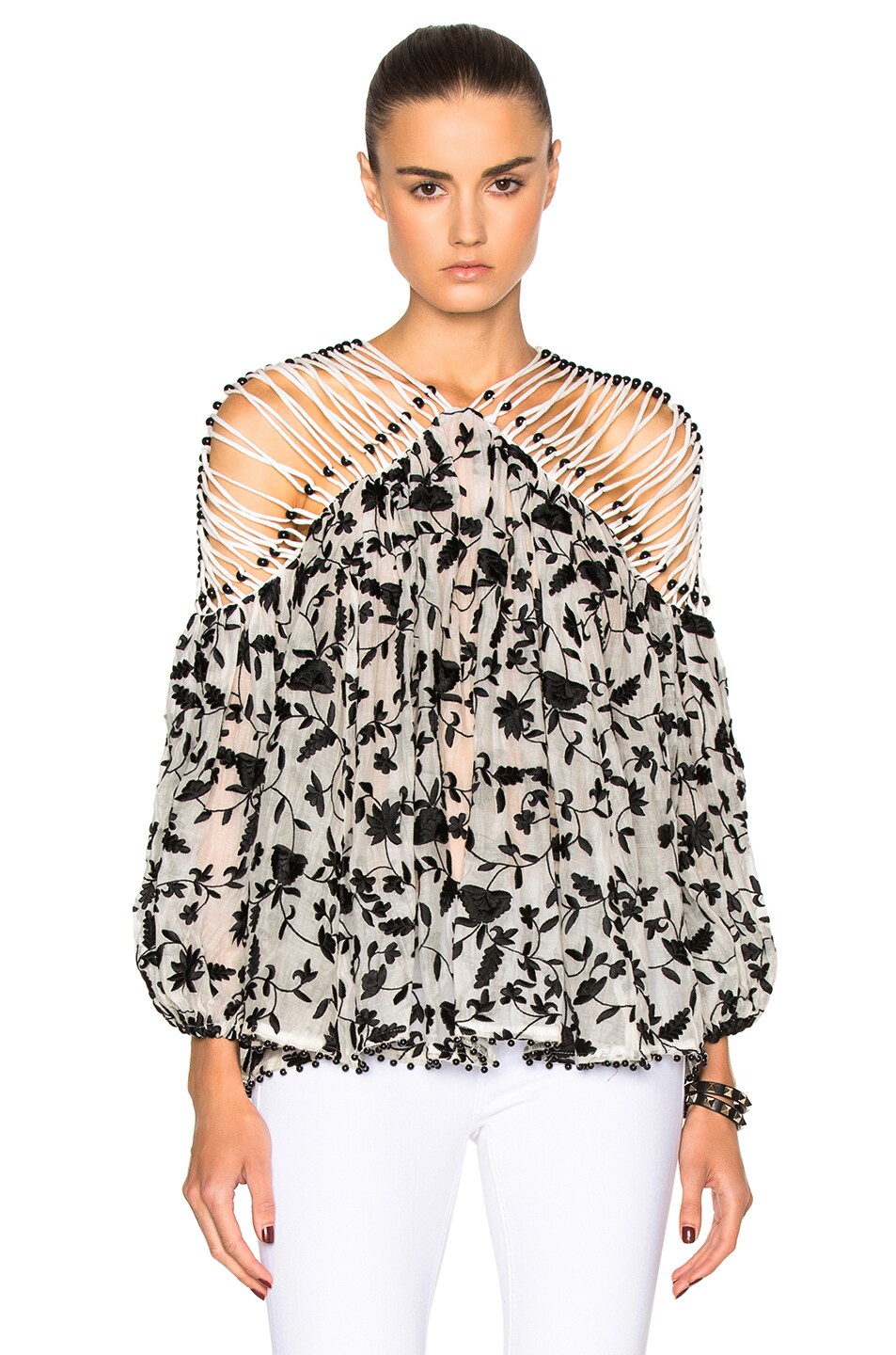 Image 1 of Zimmermann Master Embroidered Lattice Top in Black & Natural