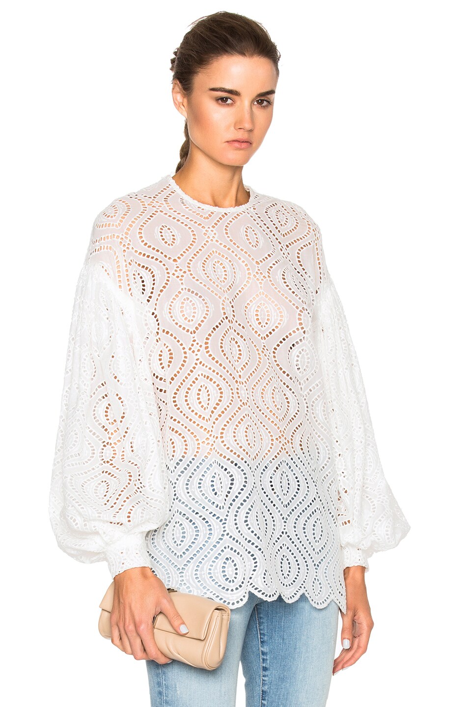 Image 1 of Zimmermann Karmic Embroidered Top in Pearl