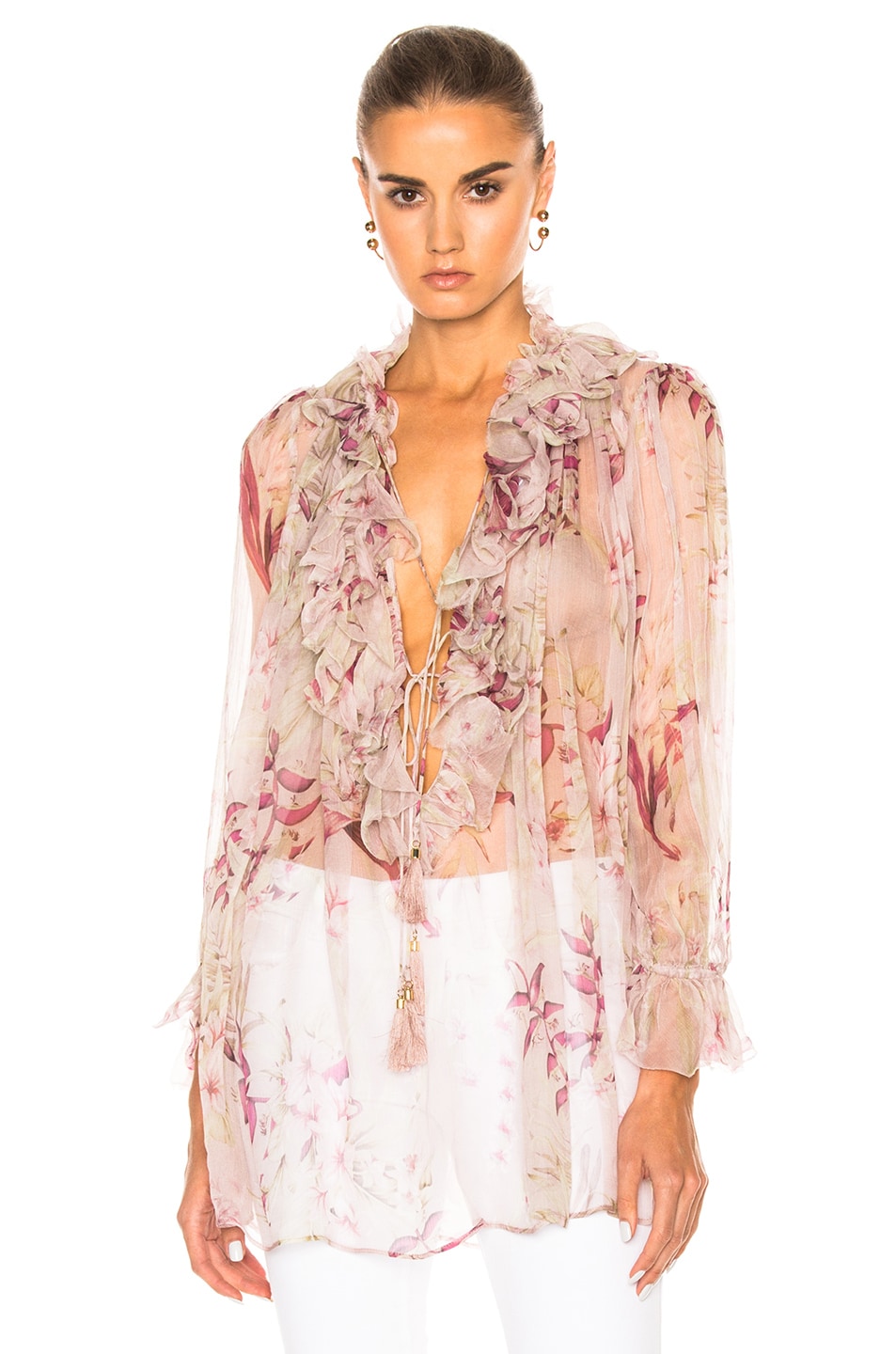 Image 1 of Zimmermann Winsome Ruffle Top in Mink Sunbleach Floral