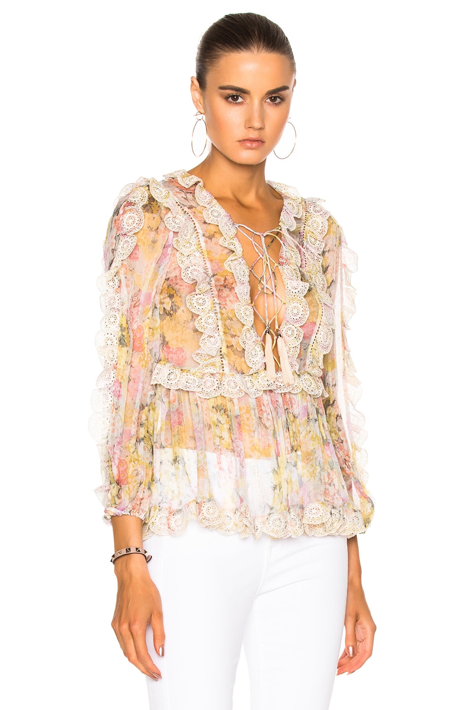 Image 1 of Zimmermann Valour Scallop Ruffle Top in Floral