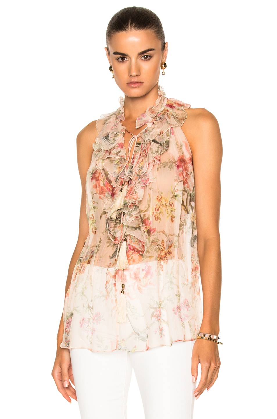 Image 1 of Zimmermann Mercer Ruffle Top in Cream Floral