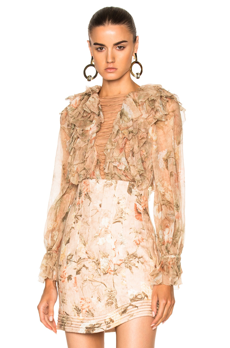 Image 1 of Zimmermann Bowerbird Teased Blouse in Apricot Floral