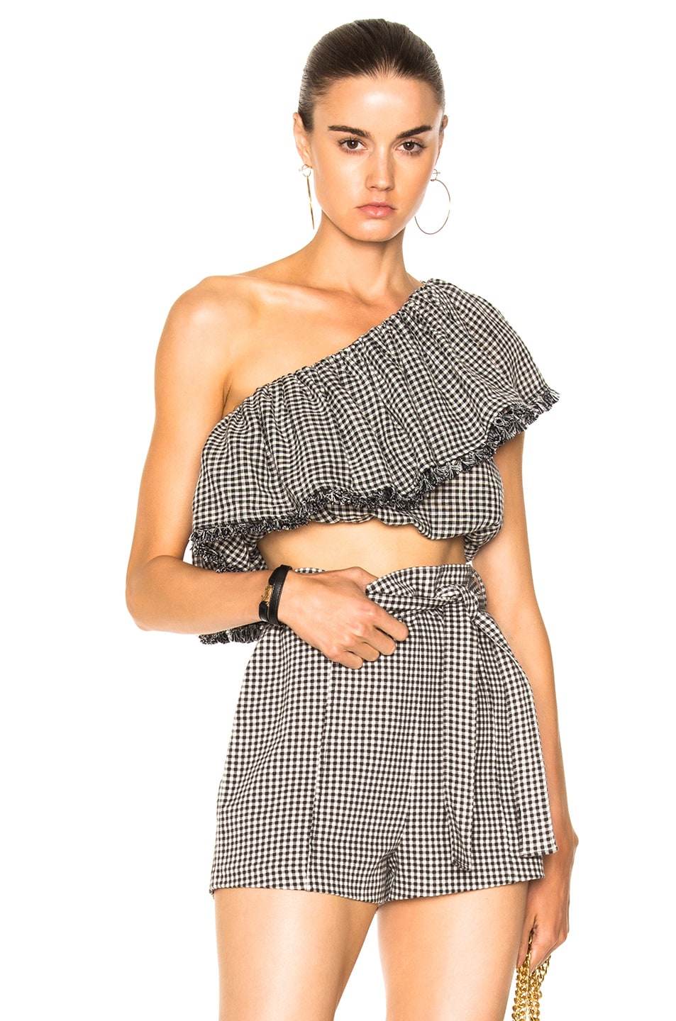 Image 1 of Zimmermann Gingham Frill Top in Black Check