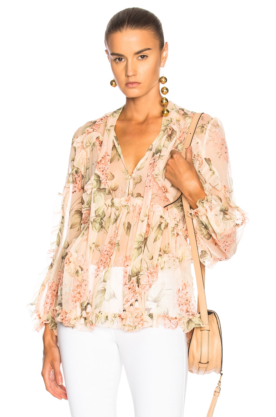Image 1 of Zimmermann Prima Floating Top in Peach Floral