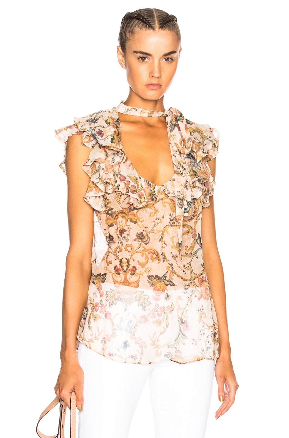 Image 1 of Zimmermann Painted Heart Cascade Tank Top in Peach Tapestry