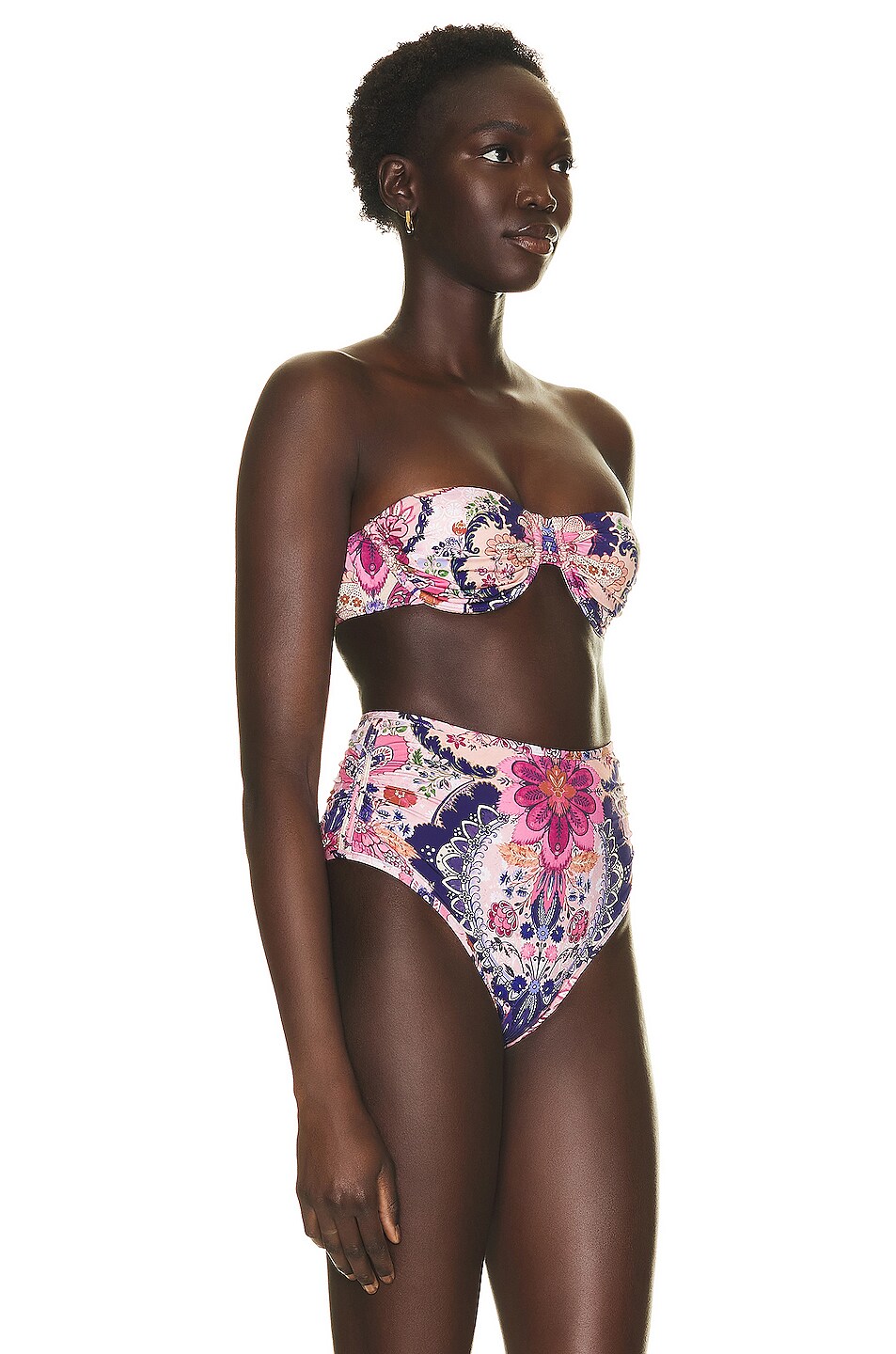 Zimmermann Laurel Ruched Underwire Bra Bikini Top in Navy Baroque