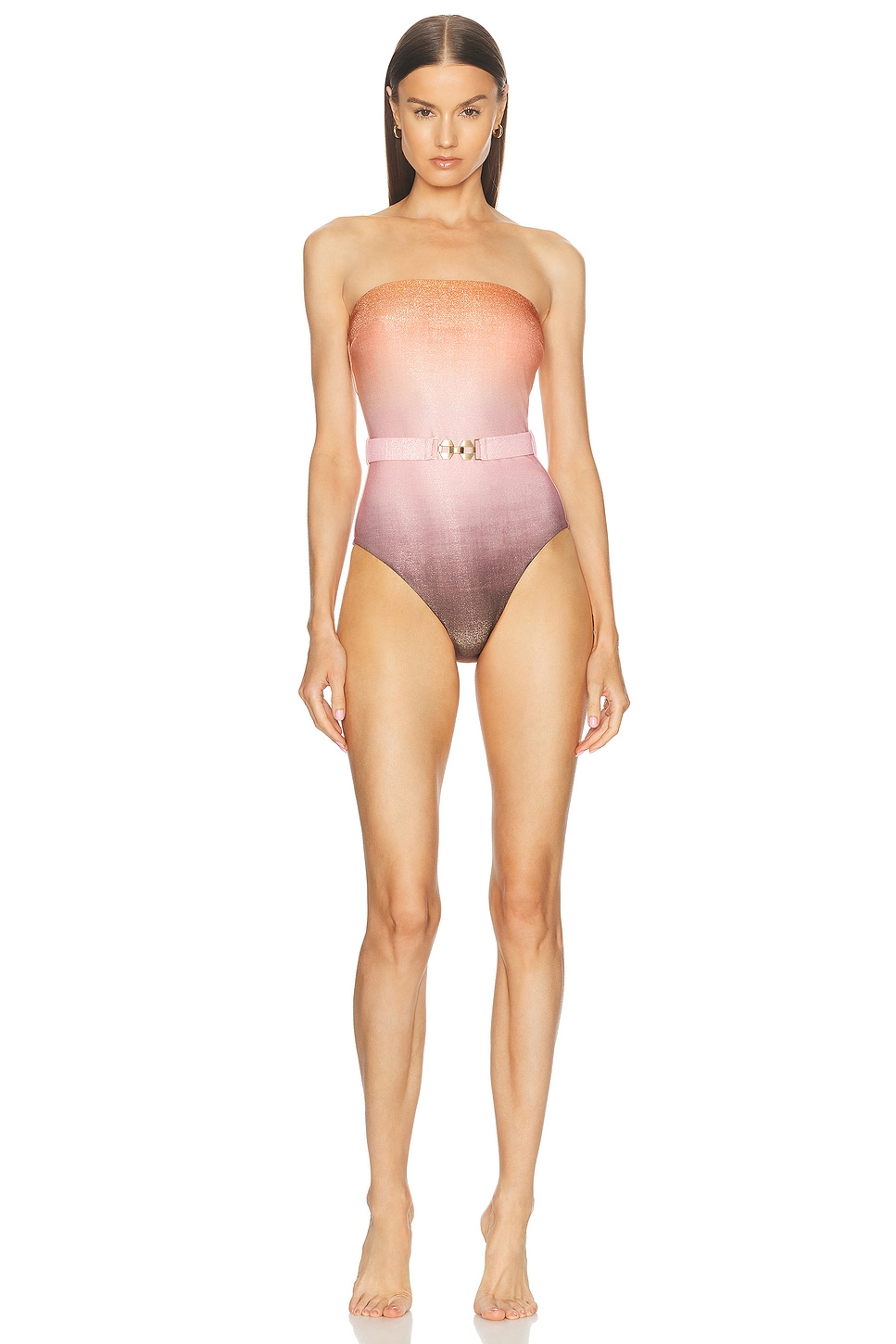 Image 1 of Zimmermann Golden Lurex Bandeau One Piece Swimsuit in Ombre