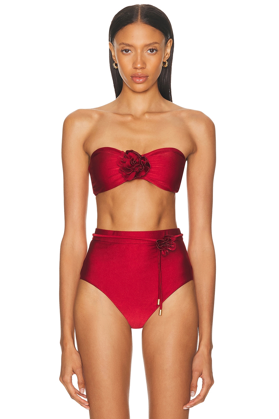 Image 1 of Zimmermann Cascadian Flower Bikini Top in Dark Red