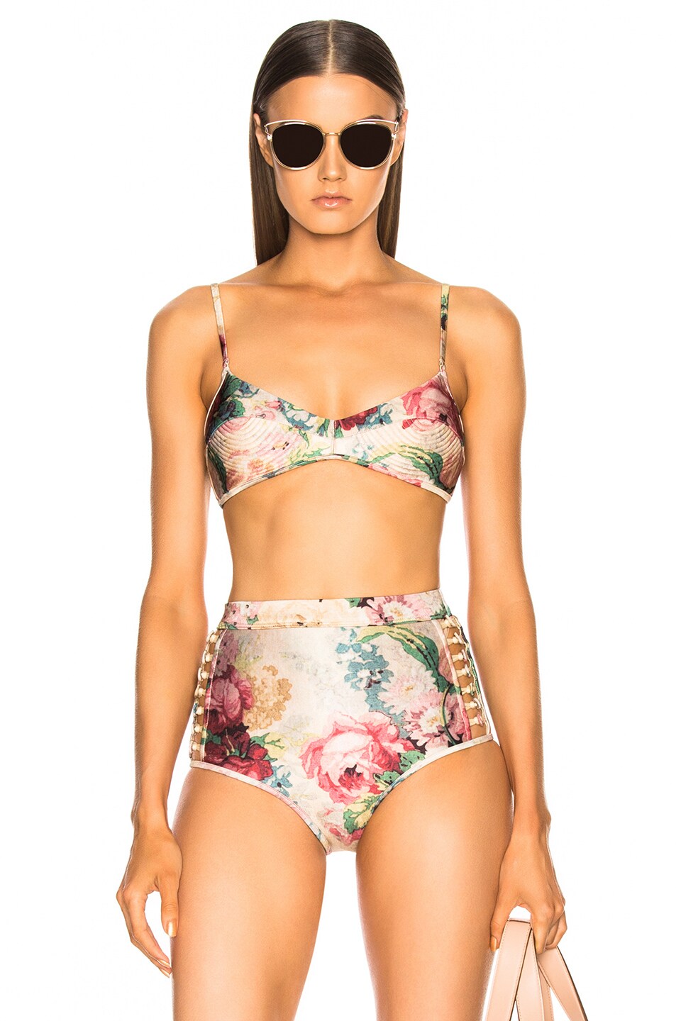 Image 1 of Zimmermann Melody Bullet Bikini Top in Taupe Floral