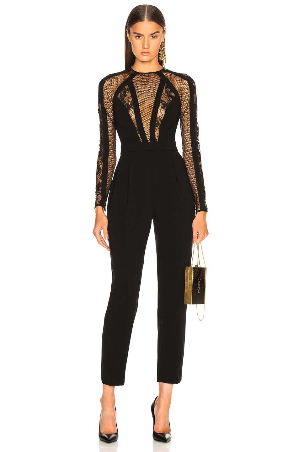 Image 1 of Zuhair Murad Mesh & Lace Paneled Jumpsuit in Black