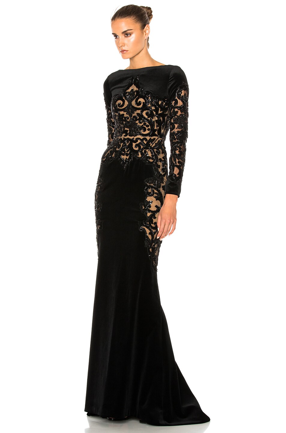 Zuhair Murad Embroidered Velvet Dress in Black | FWRD