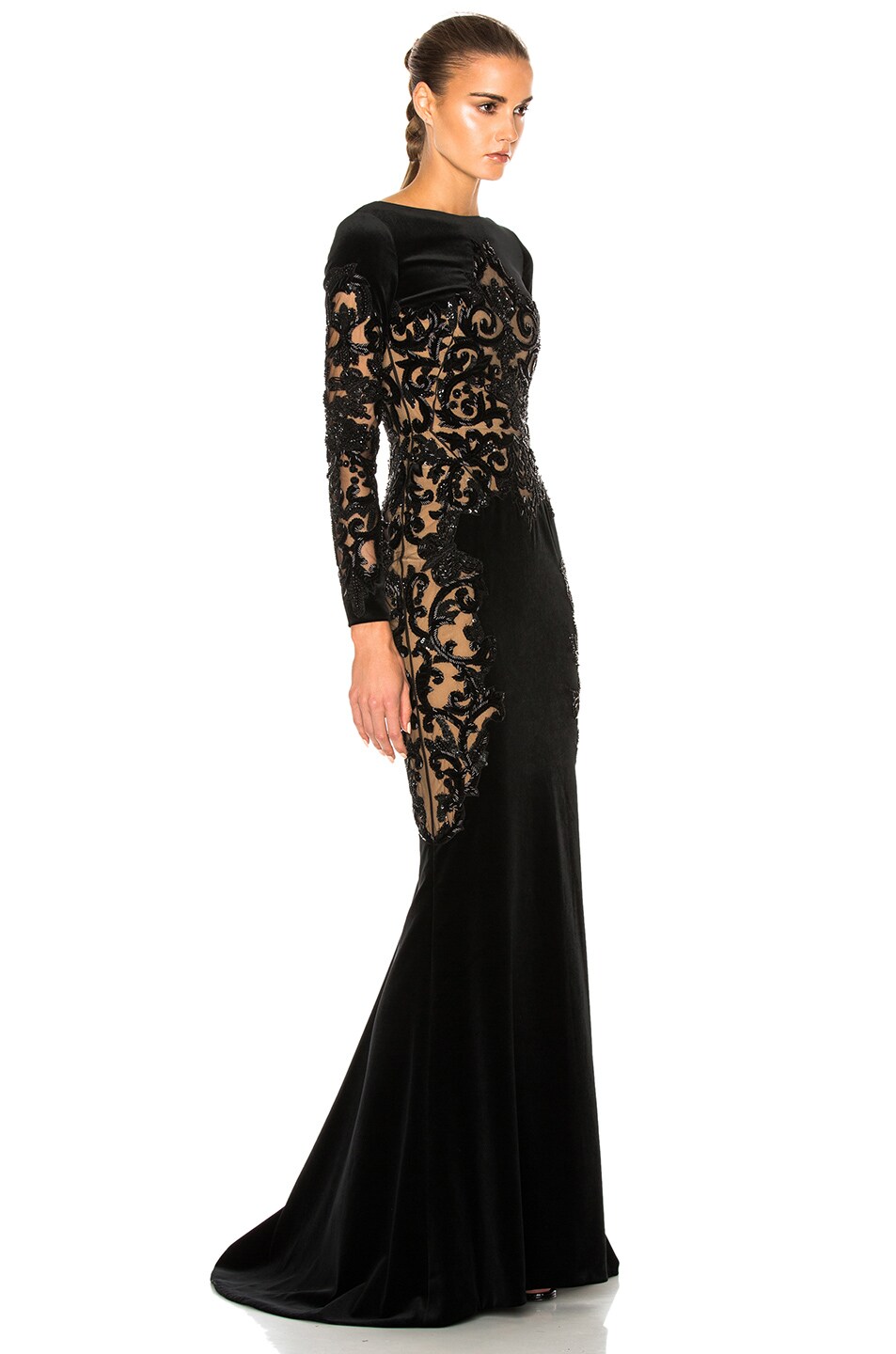 Zuhair Murad Embroidered Velvet Dress in Black | FWRD