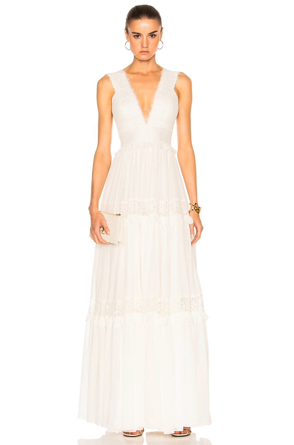 Image 1 of Zuhair Murad Georgette & Lace Gown in Bright White