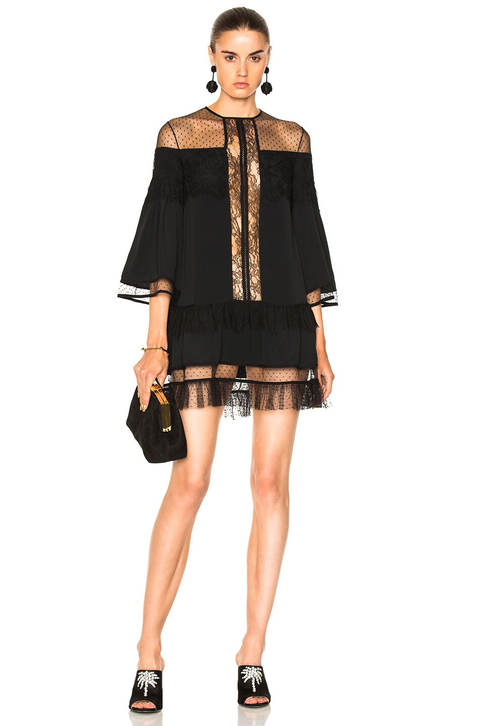 Image 1 of Zuhair Murad Georgette and Lace Dress in Black