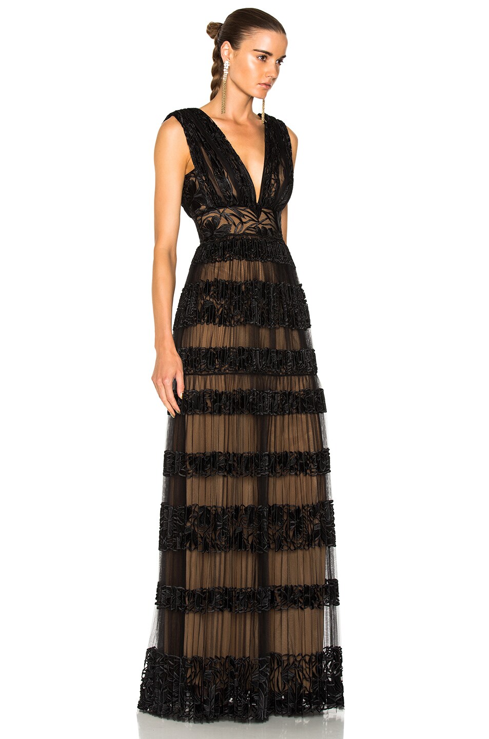 ZUHAIR MURAD Long Embroidered Tulle Lace Border Gown in Black | ModeSens