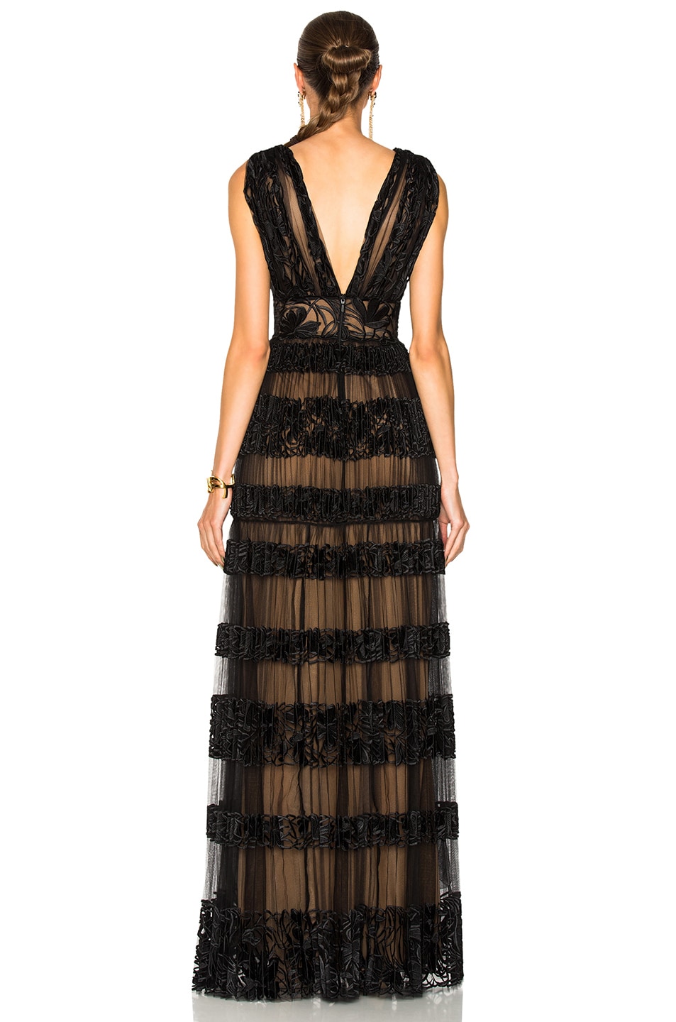 ZUHAIR MURAD Long Embroidered Tulle Lace Border Gown in Black | ModeSens