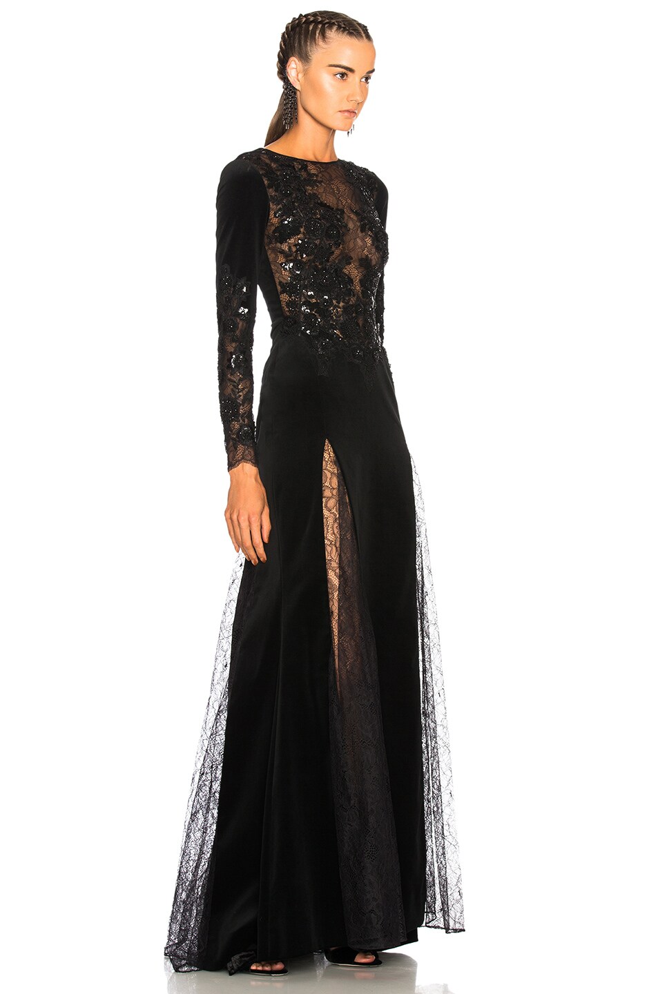 Zuhair Murad Mermaid Long Sleeve Embroidered Velvet Dress In Black Fwrd 2557