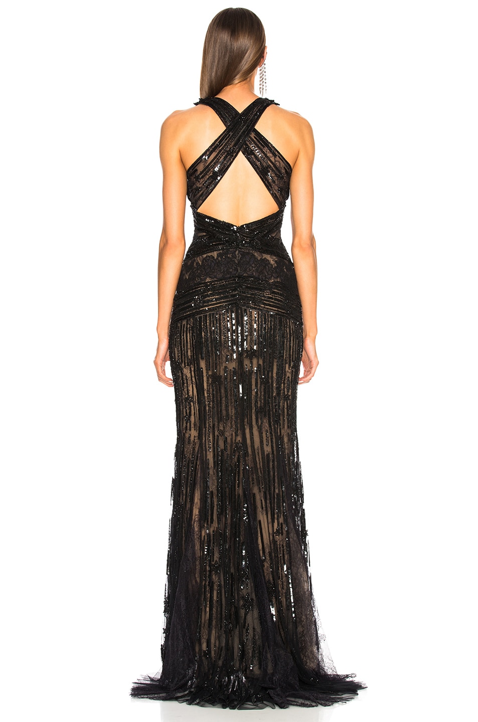 Zuhair Murad Embellished Lace Sleeveless Gown in Black | FWRD