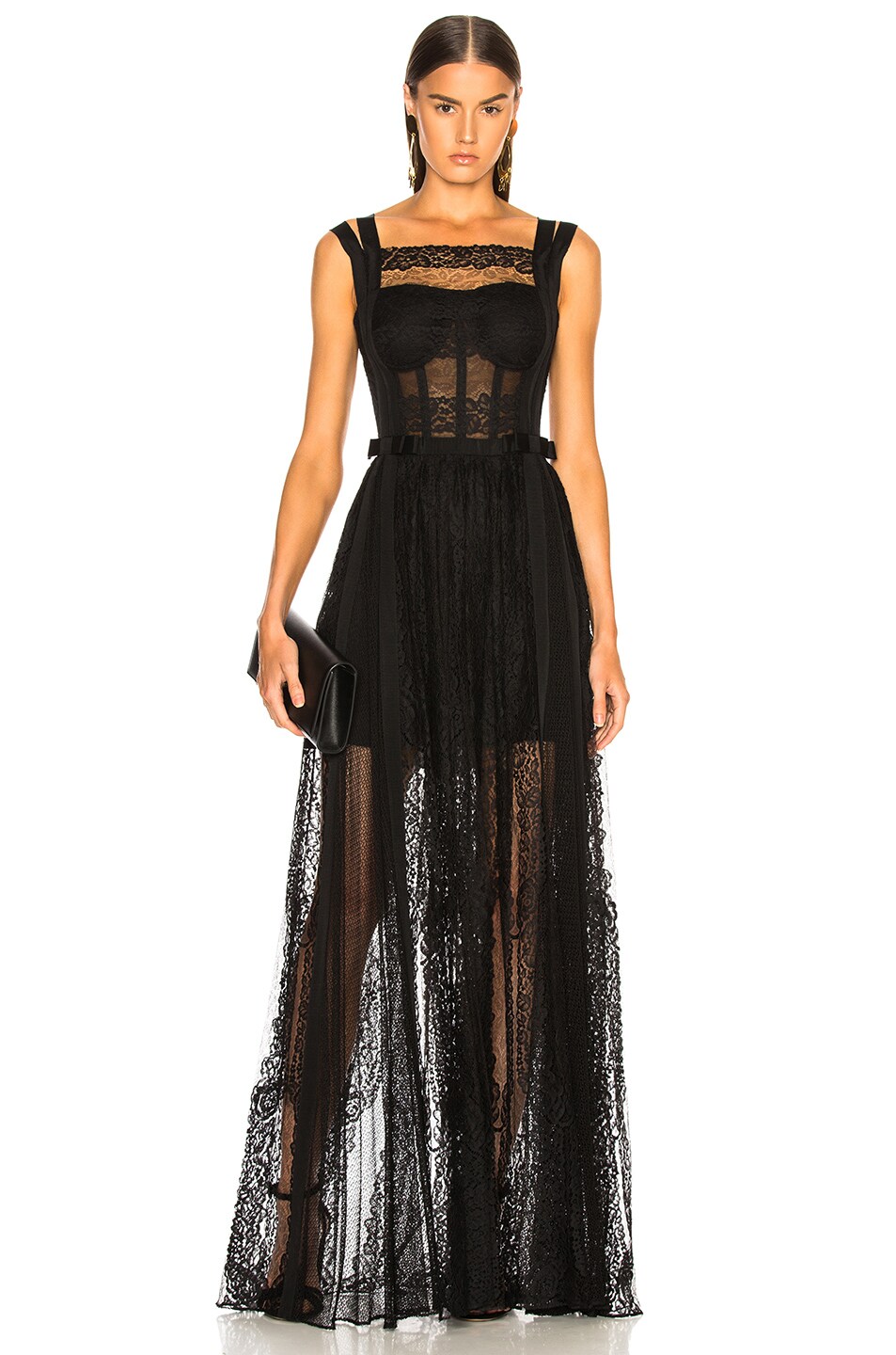 Image 1 of Zuhair Murad Paneled Lace Sleeveless Gown in Black