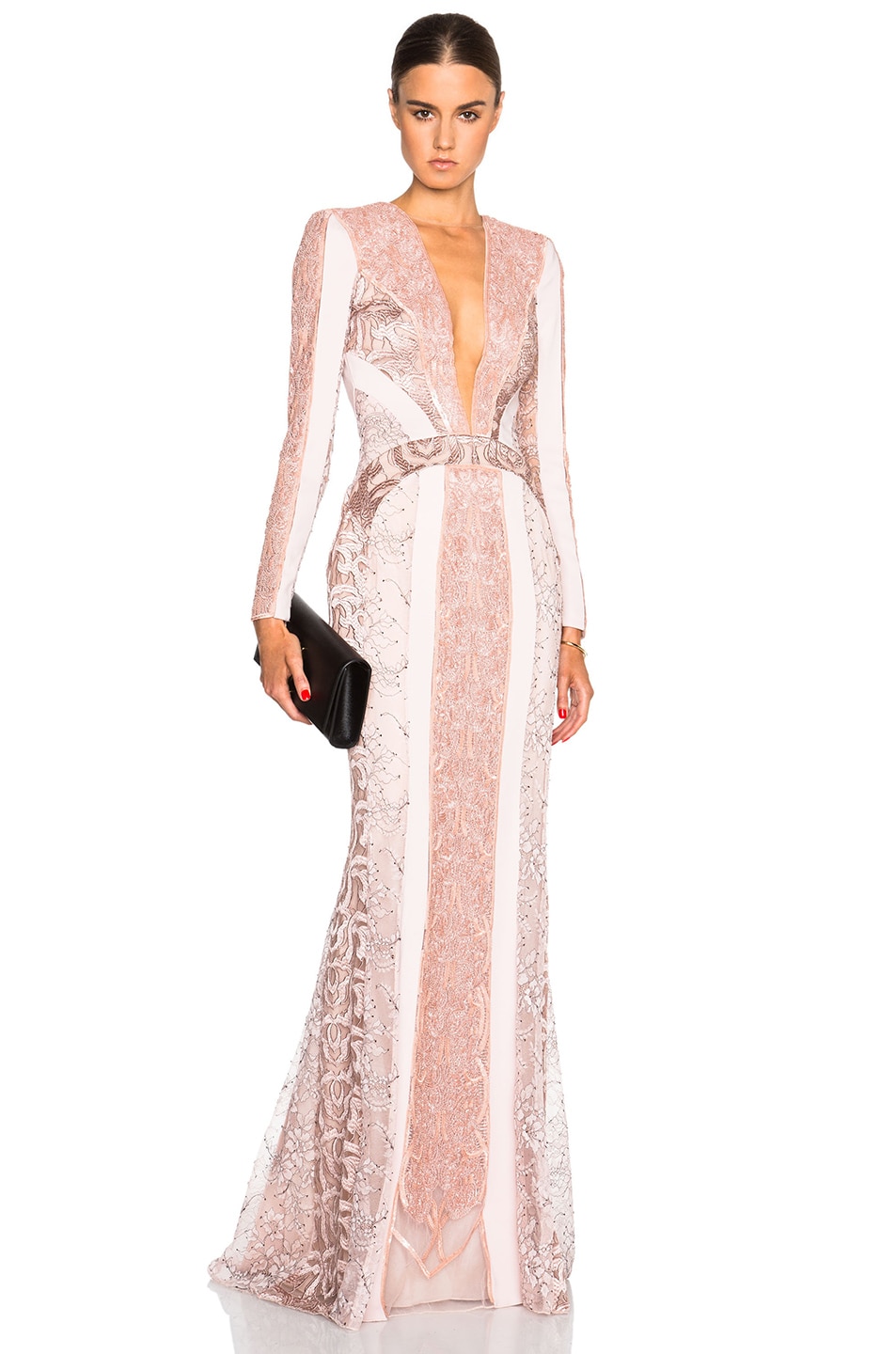 Image 1 of Zuhair Murad Lace Panel & Beading Gown in Rose