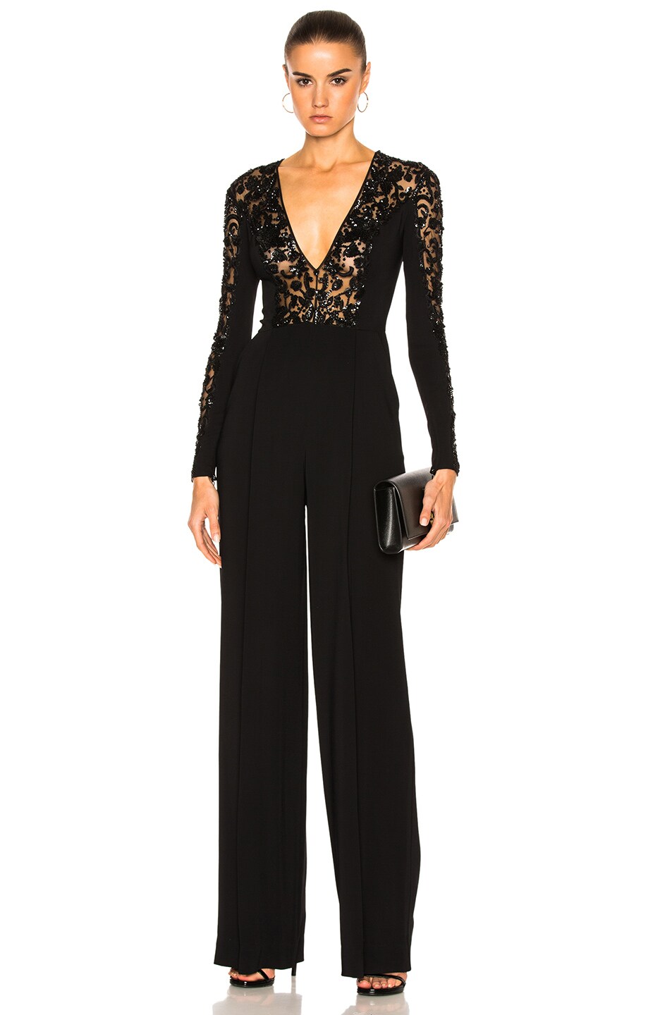 Image 1 of Zuhair Murad Flared Leg Embroidered Jumpsuit in Black