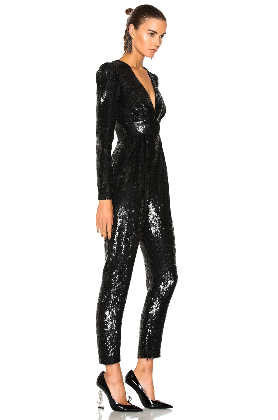 ZUHAIR MURAD Sequined Long-Sleeve Jumpsuit in Black | ModeSens