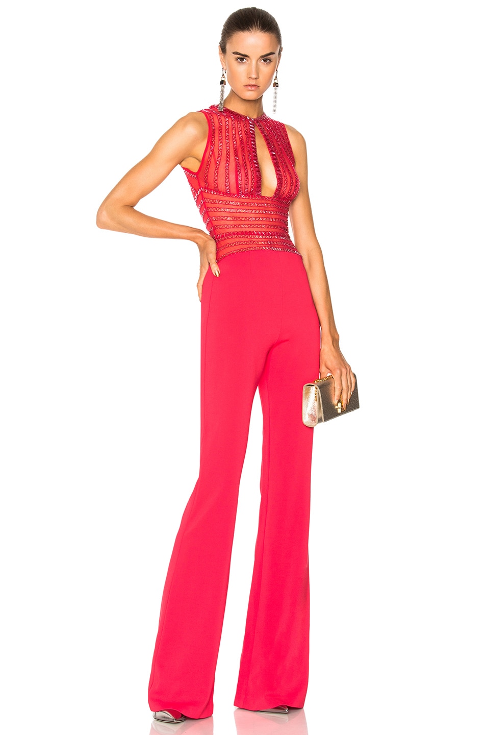 Image 1 of Zuhair Murad Embellished Keyhole Top Jumpsuit in Barberry