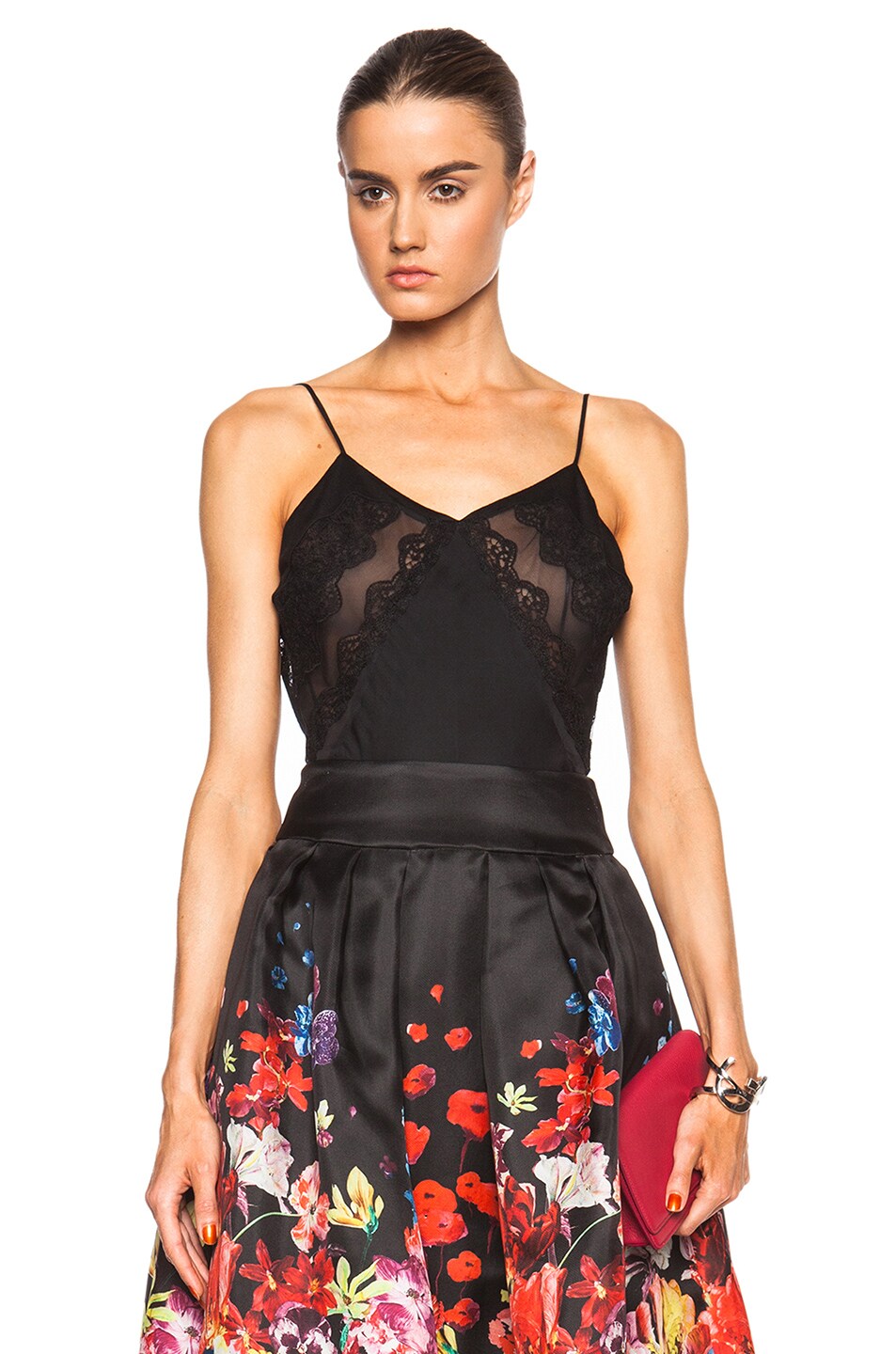 Image 1 of Zuhair Murad Lace Insert Camisole Top in Caviar