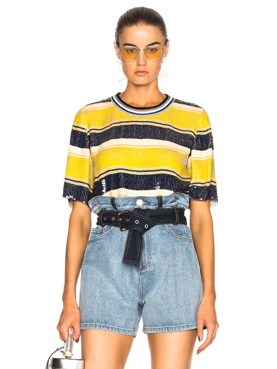 3.1 phillip lim Striped Sequin Top in Chartreuse & Navy