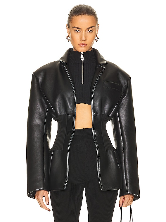 Begrænset kindben lov Andreadamo Oversize Leather Jacket With Ribbed Knit in Black | FWRD