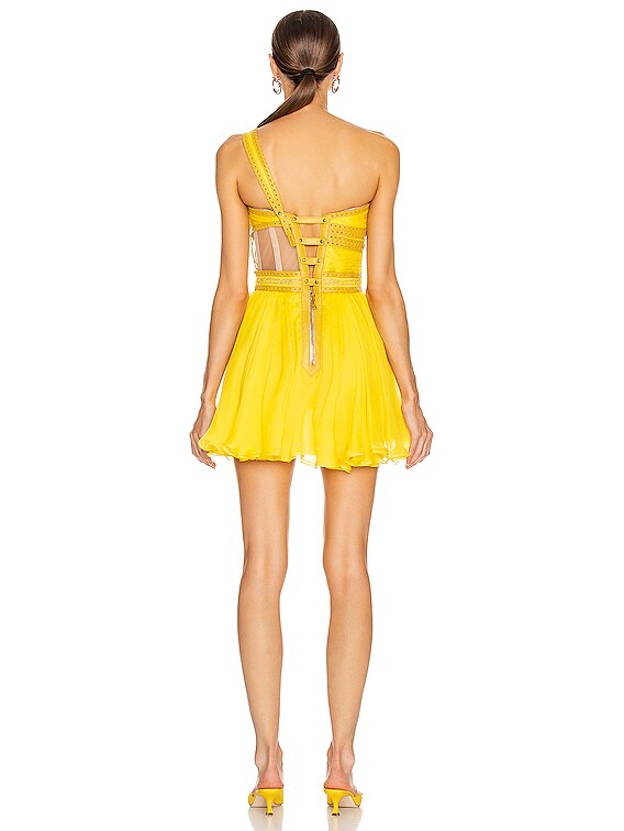 Aadnevik One Shoulder Chiffon Mini Dress in Canary Yellow | FWRD