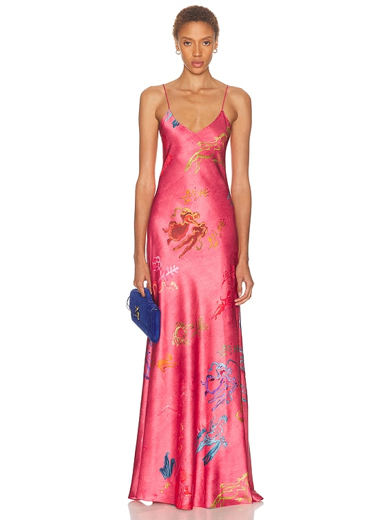 Alejandra Alonso Rojas Bias Slip Gown in Pink Print | FWRD