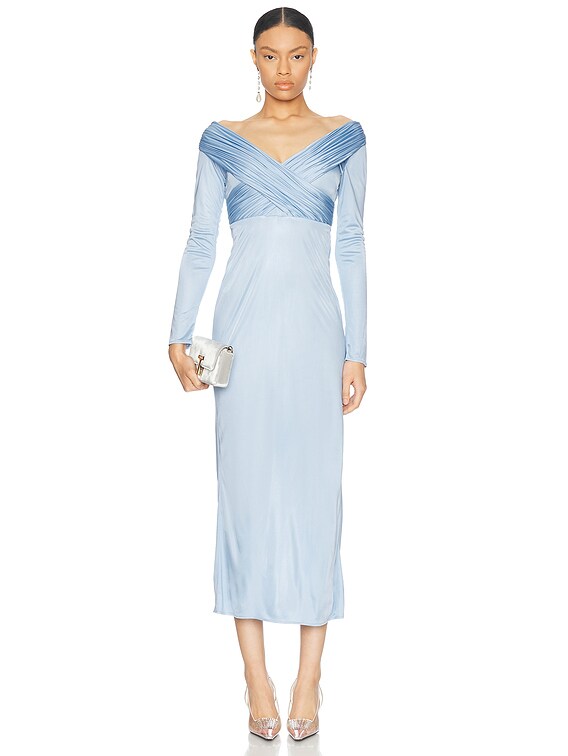 Alejandra Alonso Rojas Long Sleeve Draped Jersey Dress in Sky Blue | FWRD