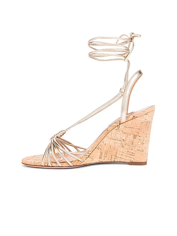 Aquazzura Whisper 85 Wedge in Soft Gold | FWRD