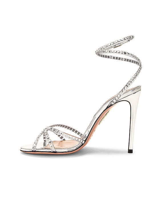 Aquazzura Dance Plexi 105 Sandal in Silver | FWRD