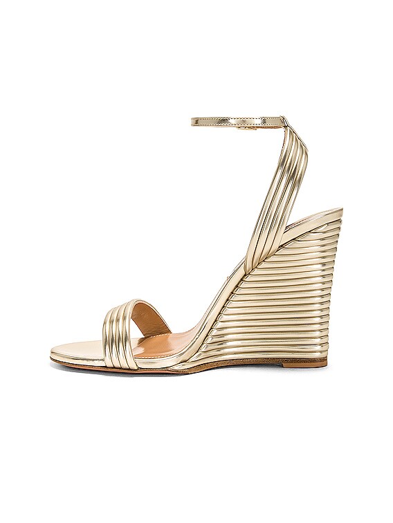 Champagne Nappa Leather Wedge Sandals with Metallic Rope Thread | DELLENA  100 | Pre-Fall '20 | JIMMY CHOO