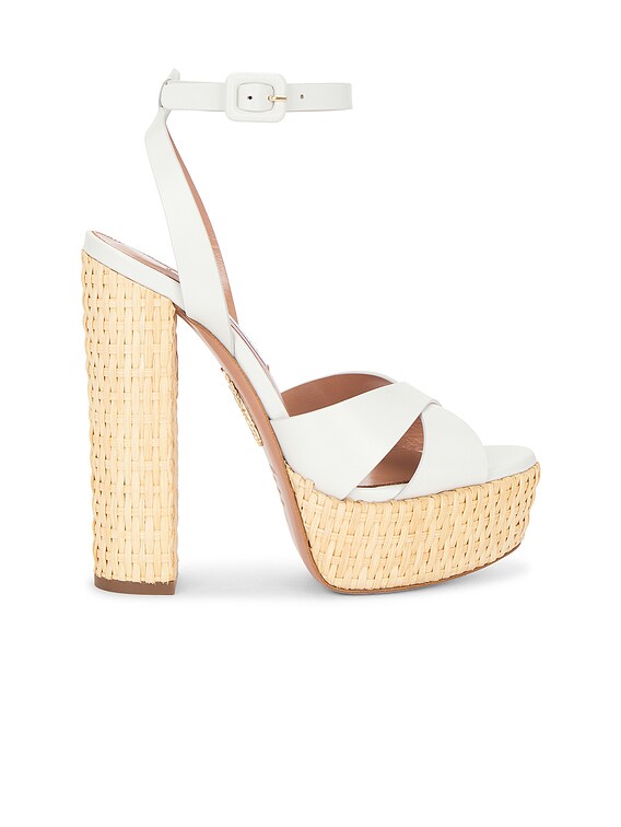 Aquazzura Sunseeker 140 Plateau Sandal in White | FWRD