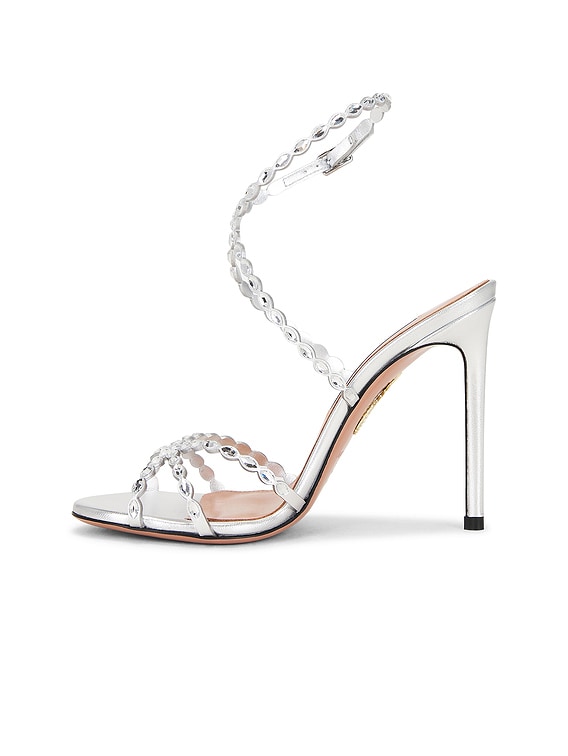 シューズ・サンダルその他 Aquazzura Love Struck silver sandals with crystals Love Struck 85 embellished leather sandals in silver