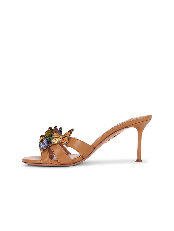 Aquazzura Papillon Nappa 75 Mule in Light Caramel | FWRD