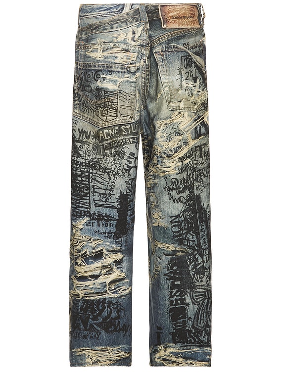2023m Torn Scribble Trompe L'oeil Denim Jeans