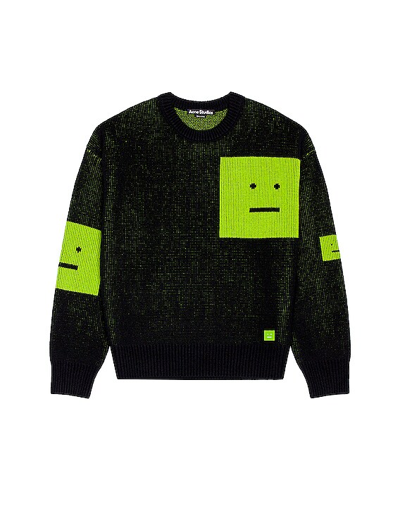 Acne Studios Face Knit in Black & Fluo Green | FWRD