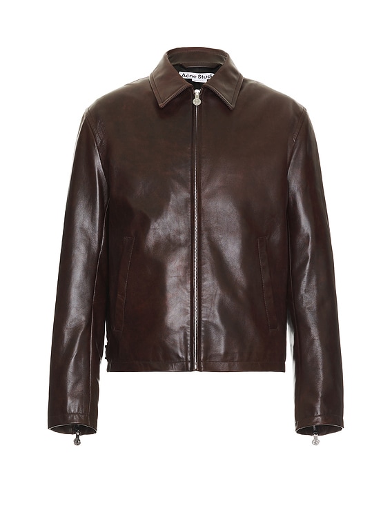 Acne Studios Leather Zip Jacket in Brown | FWRD