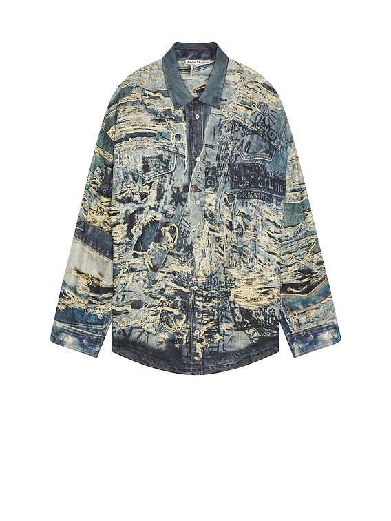 Acne Studios Torn Scribble Trompe L'oeil Long Sleeve Shirt in