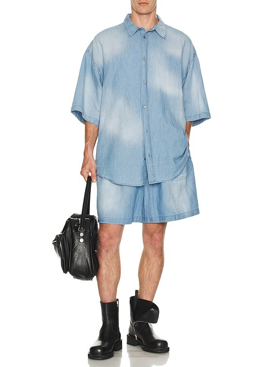 Acne Studios Setar Chambray Short Sleeve Shirt in Mid Blue | FWRD